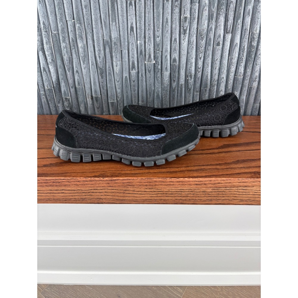 Skechers Memory Foam Black Lace Slip On Flats Shoes 22836 Womens 8.5